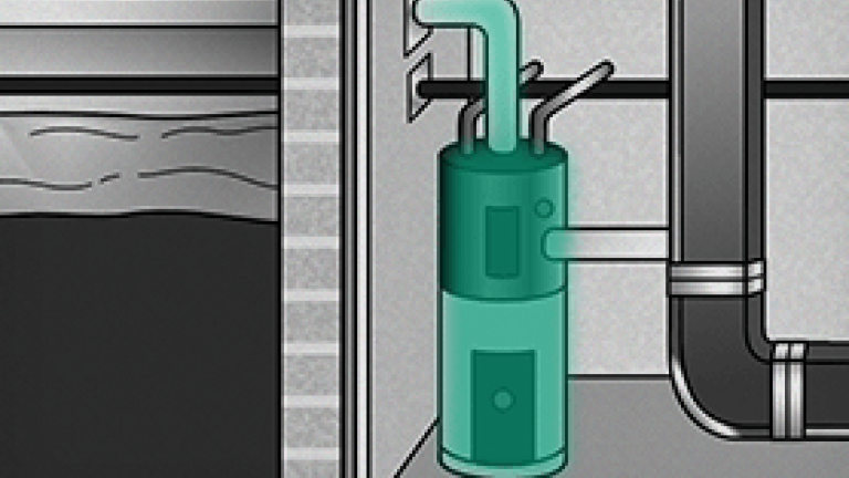 Illustration of a heat pump water heater.